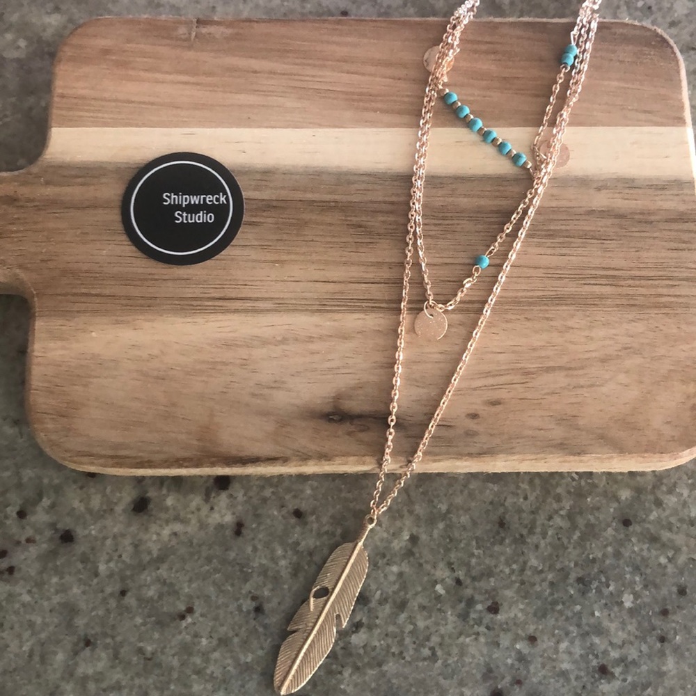Gold plated Multi Strand Layered Feather Necklace